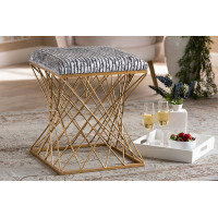 Baxton Studio FJ5A-027-Grey/Gold-Otto Fiore Glam and Luxe Grey Crushed Velvet Fabric Upholstered Gold Finished Ottoman